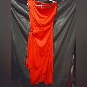 NWT MEROKEETY Sleeveless Satin Ruched Bodycon Tie Wrap Maxi Dress Size S